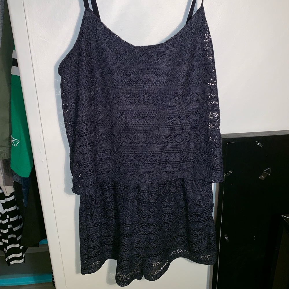 Navy Blue Lace Romper